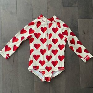 Hanna Andersson Toddler Girls Sunblock Hearts Rash Guard Swimsuit 3T